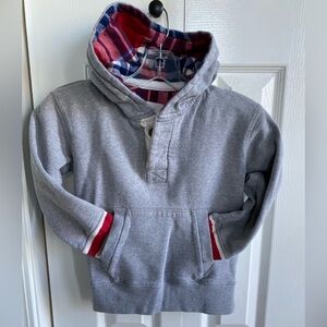 Mini Boden hoodie 
Plaid flannel lined hood
Striped wrist 
Heavy hoodie
5y-6y